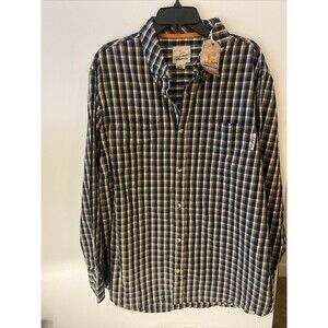 Vintage With Tags Field & Stream Long Sleave Blue Gold White Plaid Shirt Size XL